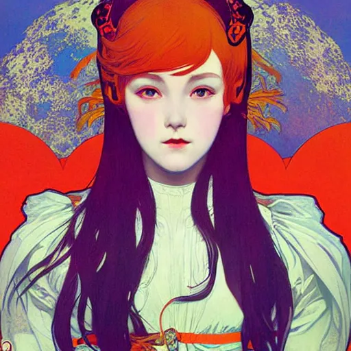 Prompt: the moon girl. beautiful, hyperrealistic painting by mucha and kuvshinov