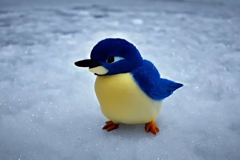 Image similar to real life piplup pokemon in icy antartica, cute!!!, heroic!!!, adorable!!!, playful!!!, chubby!!!, happy!!!, cheeky!!!, mischievous!!!, ultra realistic!!!, autumn, clear weather, golden hour, sharp focus