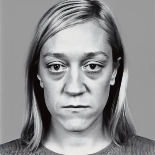 Image similar to Mugshot Portrait of Chloe Sevigny, taken in the 1970s, photo taken on a 1970s polaroid camera, grainy, real life, hyperrealistic, ultra realistic, realistic, highly detailed, epic, HD quality, 8k resolution, body and headshot, film still, front facing, front view, headshot and bodyshot, detailed face, very detailed face