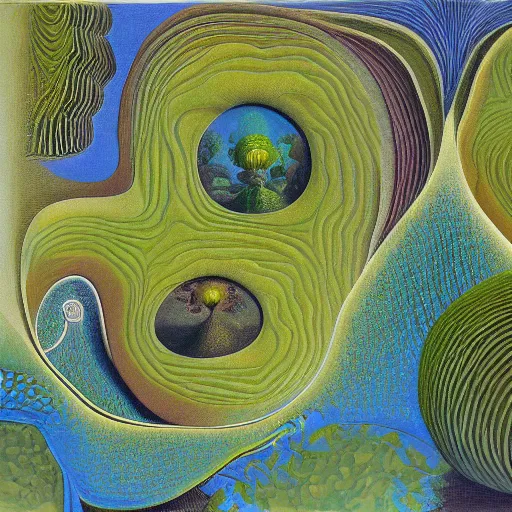 Prompt: birdview of garden shaped into mandelbulb pattern, oil on canvas, surrealism, by salvador dali