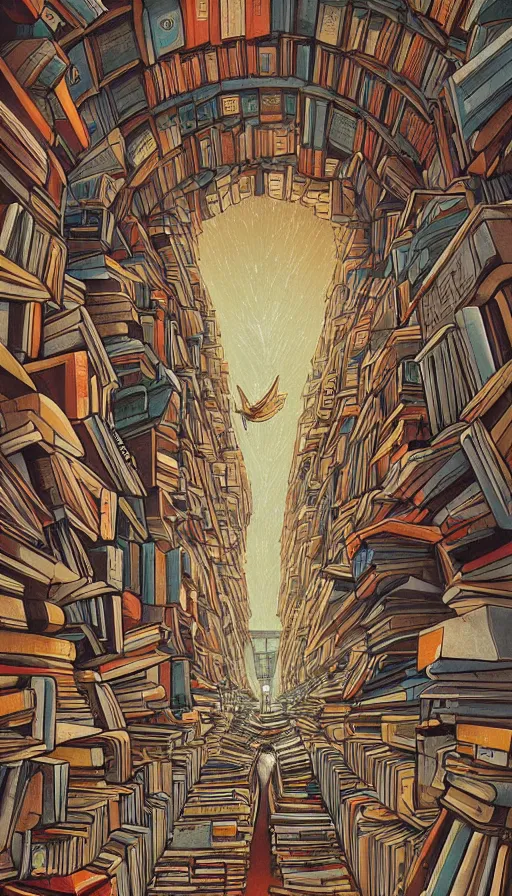 Image similar to The oracle of readers surrounded by ancient books, italian futurism, Dan Mumford, da vinci, Josan Gonzalez