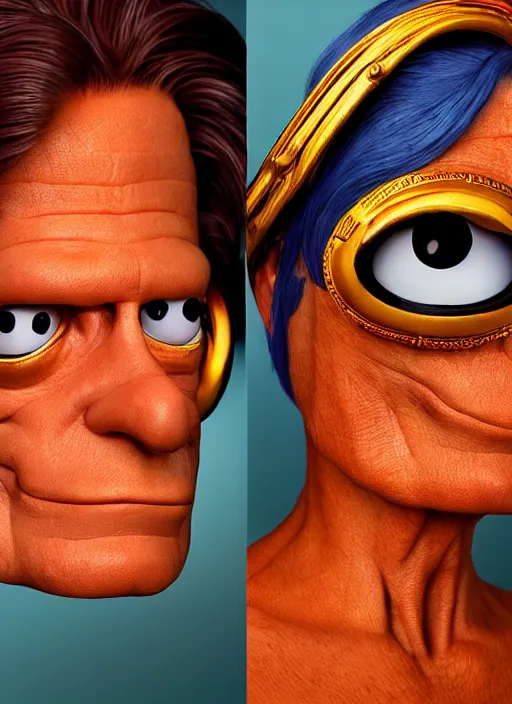 Image similar to photorealistic 3 0 0 0 ( futurama main characters ), portrait photography feroflex photorealistic studio lighting ektachrome detailed intricate face details, ultradetails, beautiful face