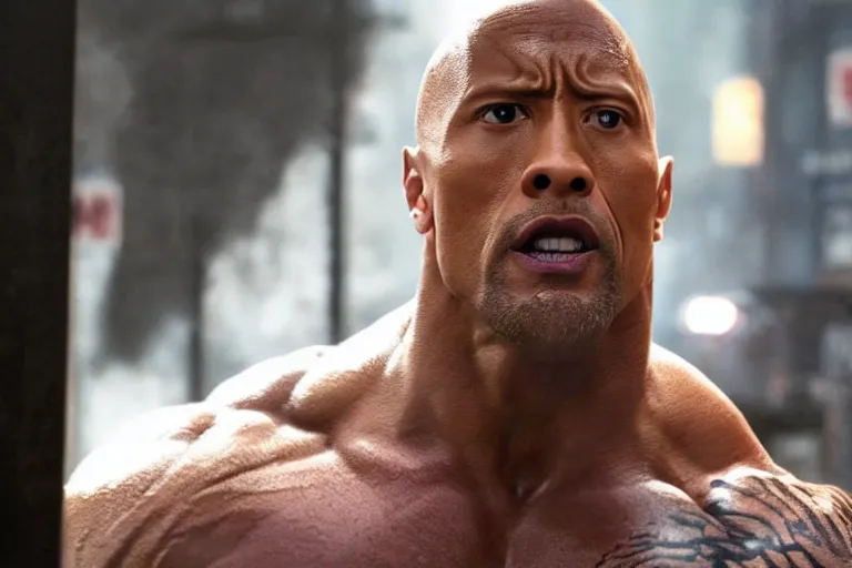 Image similar to film still of Dwayne Johnson as Eddie Brock in Spider-man 3 2007, 4k