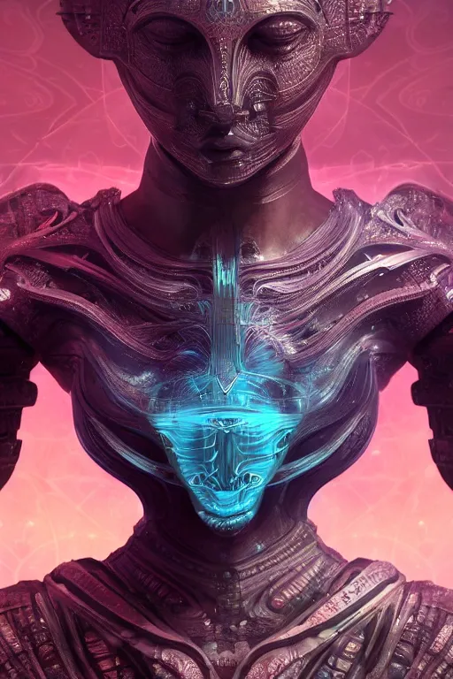 Image similar to a centered render of an ancient futuristic warrior with digital modifications surrounded by a underwater ink pour and flowing liquid gallium and complex sacred geometry, perfect body and face, powerful, cinematic, beautifully lit, by beeple, by artgerm, by karol bak, 3 d, trending on artstation, octane render, 8 k