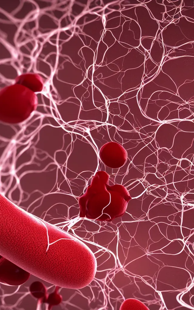 Image similar to intricated scientific medical 3d animation of veins and hemoglobines 3d octane render