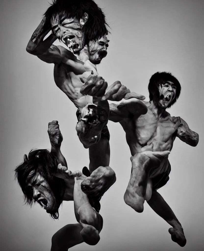 Image similar to portrait of a screaming bruce lee by mcbess