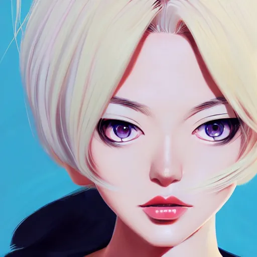 Image similar to Ann Takamaki, platinum blonde hair, anime, elegant, 2d, ultra highly detailed, digital painting, smooth, sharp focus, artstation, pixiv, art by Ina Wong, art by Ilya Kuvshinov