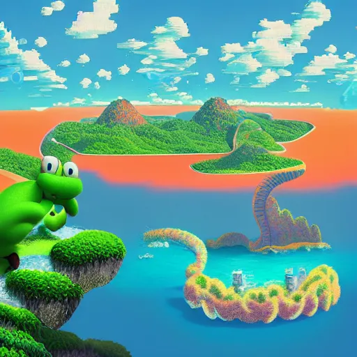 Image similar to yoshi island by beeple