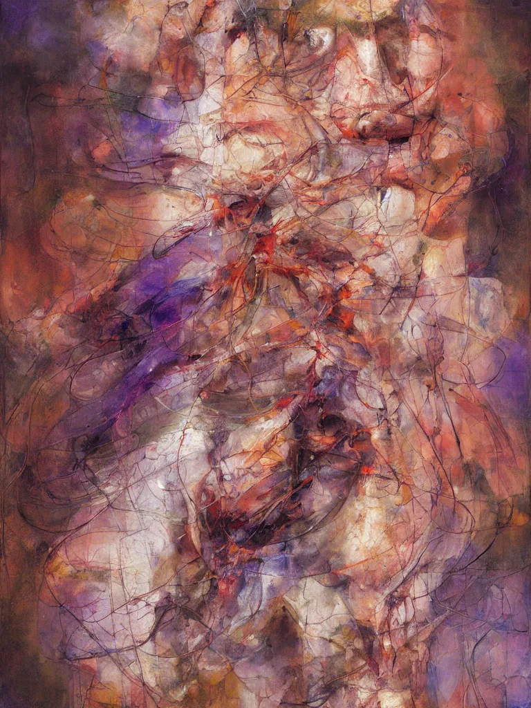 Prompt: a beautiful abstract painting by ramon chirinos of an anatomy study of the human body, color bleeding, pixel sorting, copper oxide material, brushstrokes by jeremy mann, studio lighting, pastel purple background, satellite view of highway intersections