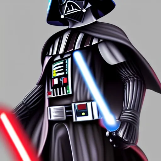 Prompt: Darth Vader holding his lightsaber, Anime