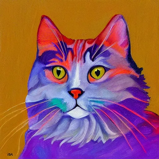 Prompt: colorful cat portrait in the style of claudia sanchez detailed painting