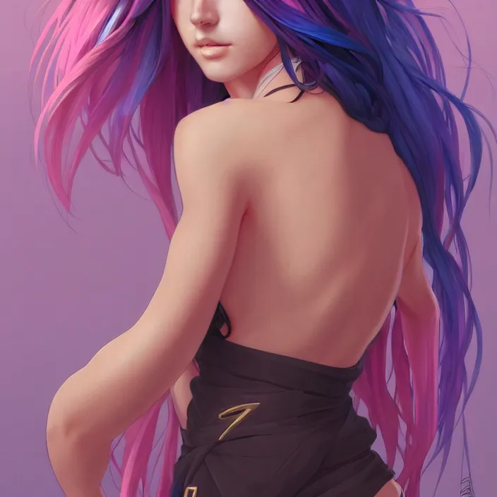 Image similar to full body portrait, a beautiful symmetrical gorgeous anime girl, rainbow hair, attractive, casual, modern, victoria's secret, highly detailed, digital painting, artstation, concept art, smooth, sharp focus, illustration, art by artgerm, greg rutkowski and alphonse mucha, 8 k,