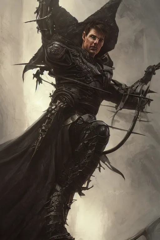 Image similar to Portrait of Tom Cruise as inquisitor medieval, dark, intricate, highly detailed, smooth, artstation, digital illustration by Ruan Jia and Mandy Jurgens and Artgerm and Wayne Barlowe and Greg Rutkowski and Zdislav Beksinski