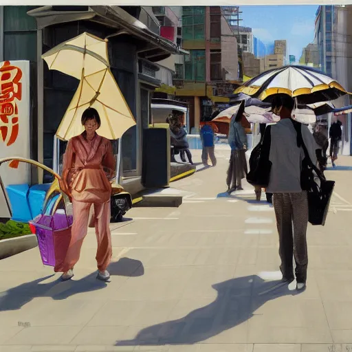 Image similar to street vendor in osaka, by alexa meade and alex grey and alex katz, highly detailed