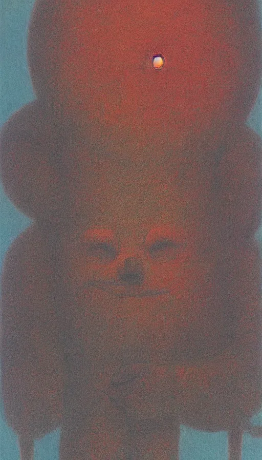 Prompt: giant occult teletubby by beksinski, colored pencil art, detailed, scary