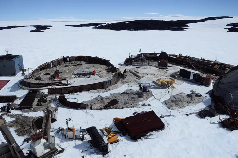 Image similar to high - tech antarctic archaeological dig site