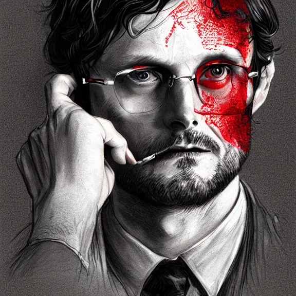 Image similar to will graham, hannibal, red, dark, digital drawing, golden ratio, environment, hyper detail, concept artbook