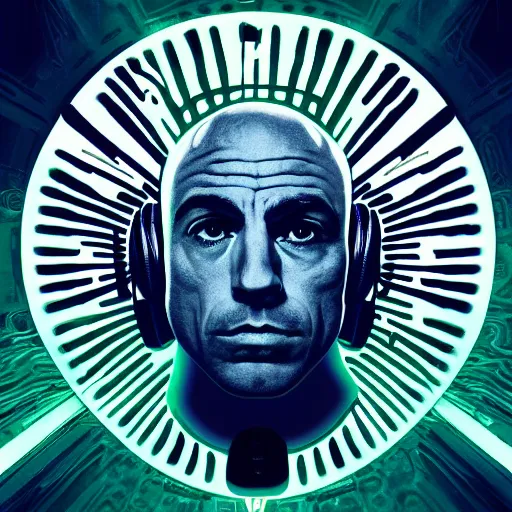 Image similar to podcast joe rogan logo creative, trippy, 8 k, 4 k uhd, realistic, colorful, super detailed, very detailed, detailed