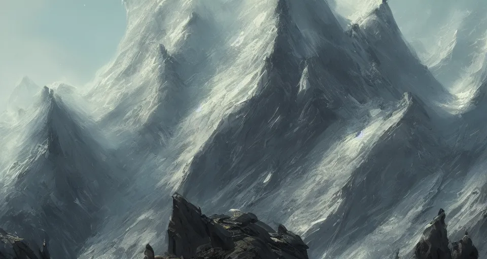 Image similar to very detailed masterpiece painting of a mountain range, portrait, artstation, concept art by greg rutkowski