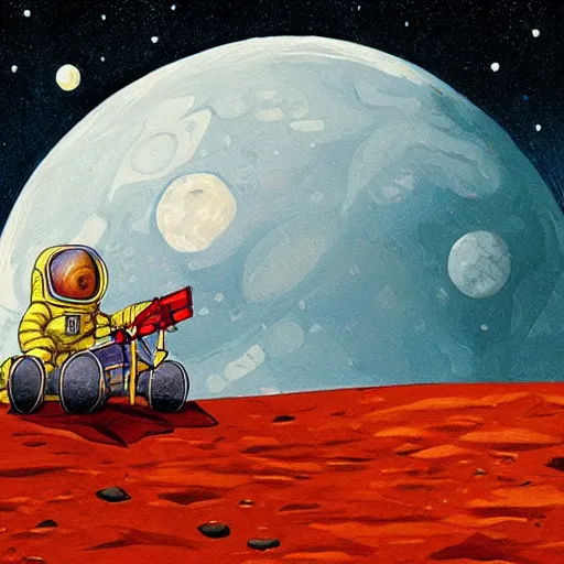 Sad Astronaut Sitting On Planet Alone Stock Illustration 1650991813