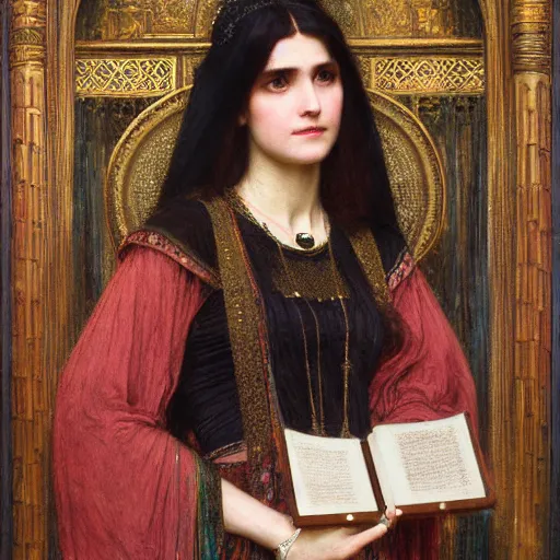 Image similar to orientalist portrait of a tired!! witch in formal wear holding an iridescent oak magic wand intricate portrait by john william waterhouse and Edwin Longsden Long and Theodore Ralli and Henryk Siemiradzki, very coherent symmetrical artwork. Cinematic, hyper realism, high detail 8k