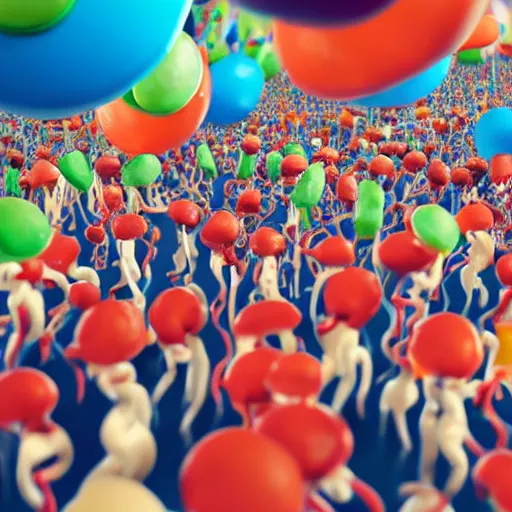 Image similar to escherichia coli party, little escherichia coli crowd with flags and party hats, illustration y zaha haid, artstation, ultra detailed