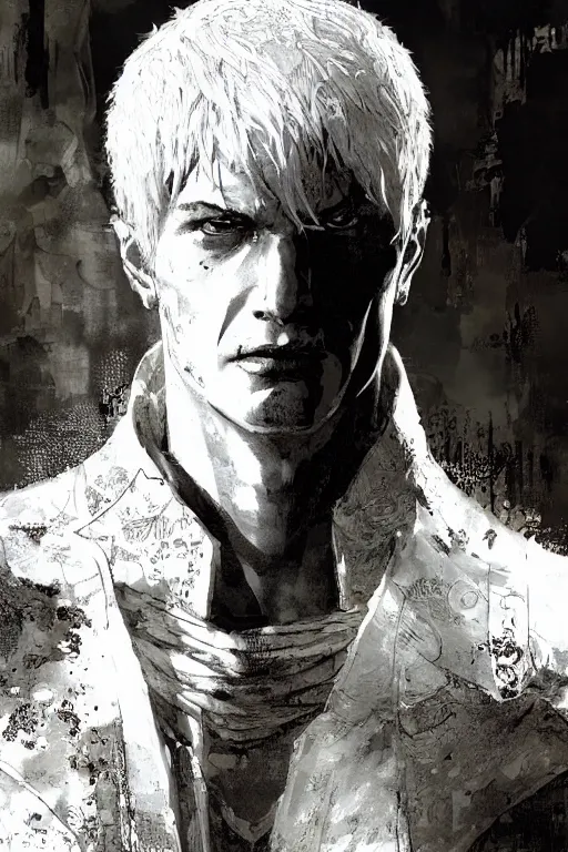 Image similar to portrait of dante from dmc, pen and ink, intricate line drawings, by craig mullins, ruan jia, kentaro miura, greg rutkowski