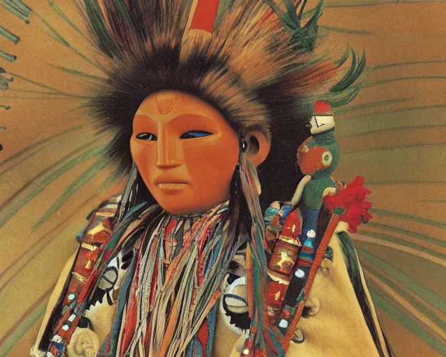 Prompt: detailed photo of a Hopi kachina dolls, by Alphonse Mucha, sharp high quality