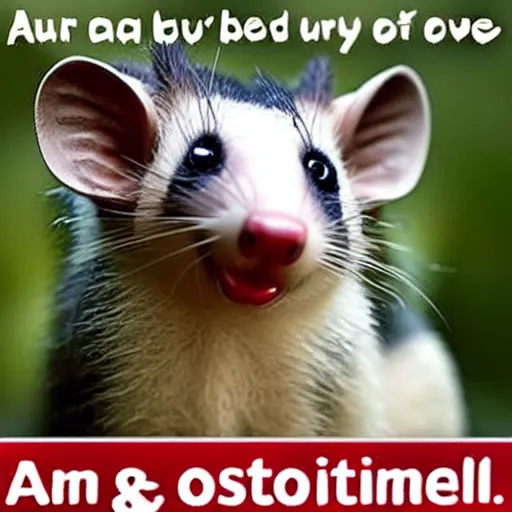 Prompt: an opossum with motivational text