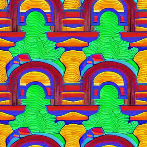 Prompt: seamless pattern of large colorful arches in escher style horizontal multilayers minimalism wallpaper