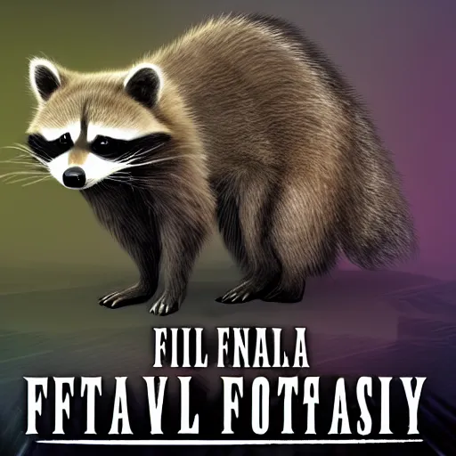 Prompt: final fantasy box art depicting a raccoon