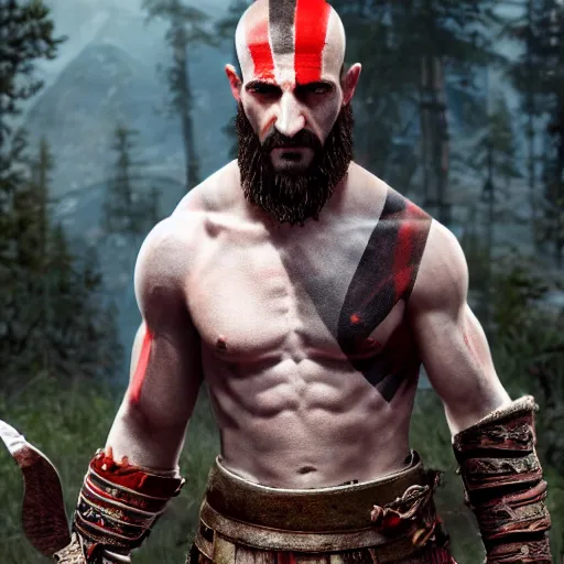 Image similar to Shia LaBeouf as Kratos in God of War, 4k