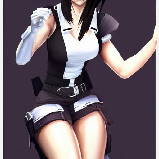 Image similar to high quality art of tifa lockhart wearing a shinra uniform, trending on artstation