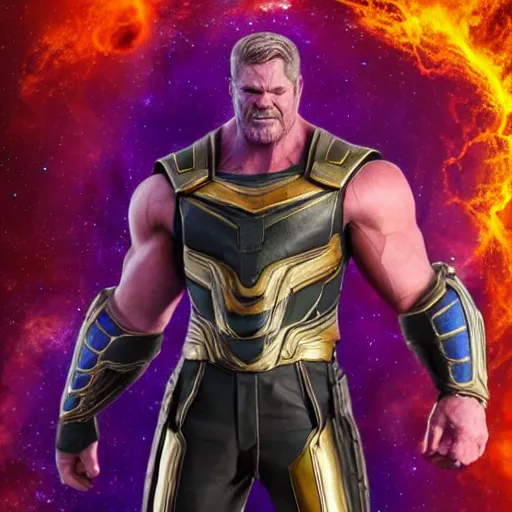 Prompt: Chris Hemsworth starring as Thanos, Chris Hemsworth in Thanos attire and makeup, trending on artstation, 4k, 8k