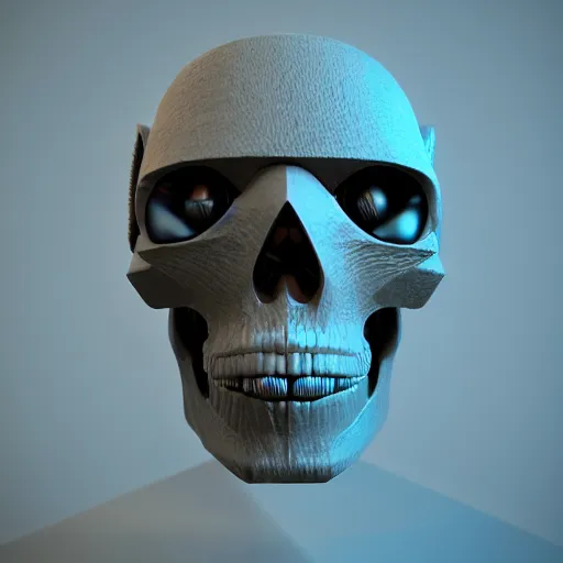 Prompt: portrait of cybernetic overlord of the metaverse, skull, hard clay, ceramics, reflections, ambient occlusion, raytracing, unreal engine 5, 8 - bit graphics, by beeple