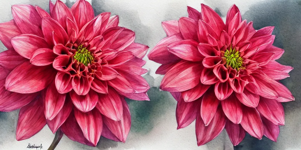 Prompt: a dahlia blossom, watercolor, artstation, realistic, moody