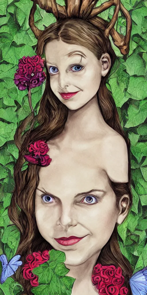 Image similar to alice in wonderland, face, ivy, card, felipe kroll