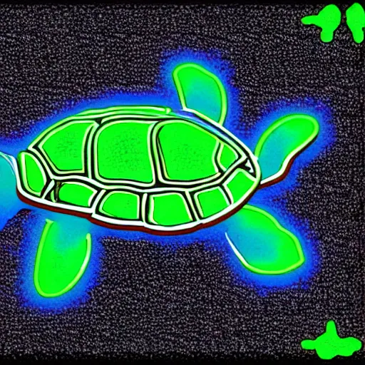 Prompt: turtle portrait, 8 0 s synch, wave, neon