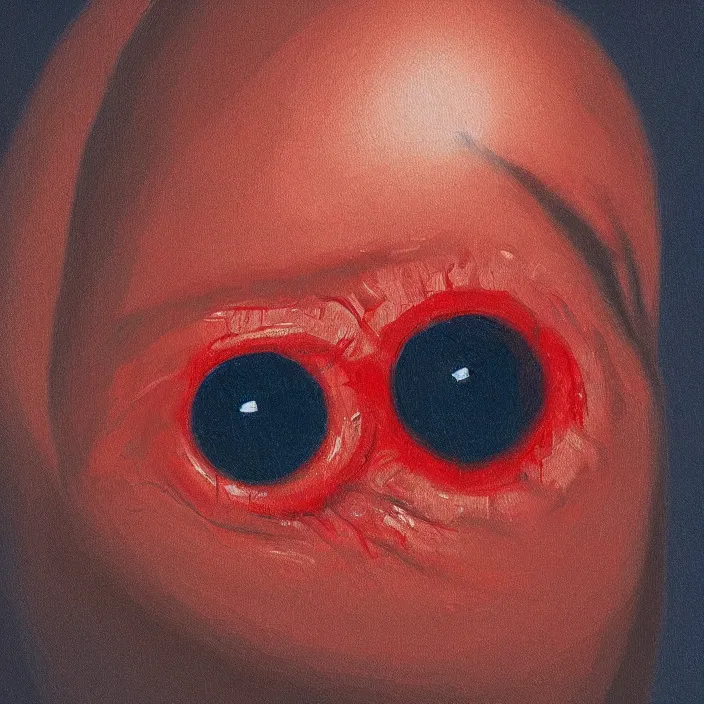 Image similar to a very detailed closeup painting of an eyeball with red veins, very small brushstrokes, in the style of edward hopper and enrico tammekand on artstation and awele benedict on artstation, 4 k,