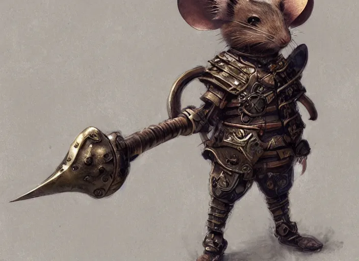 Image similar to ashigaru steampunk mouse, lacquered armor, polearm glaive, cute but determined, hard focus, art station, by jessica rossier and brian froud, cinematic