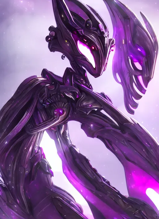 Image similar to cinematic goddess close shot, cosmic sized beautiful stunning elegant hot giant robot mecha female dragon, sharp cyborg dragon head, sharp metal ears, led glowing purple eyes, smooth fuschia skin, smooth silver armor, floating in space, epic proportions, epic scale, macro furry, furry art, dragon art, giantess art, warframe fanart, furaffinity, octane