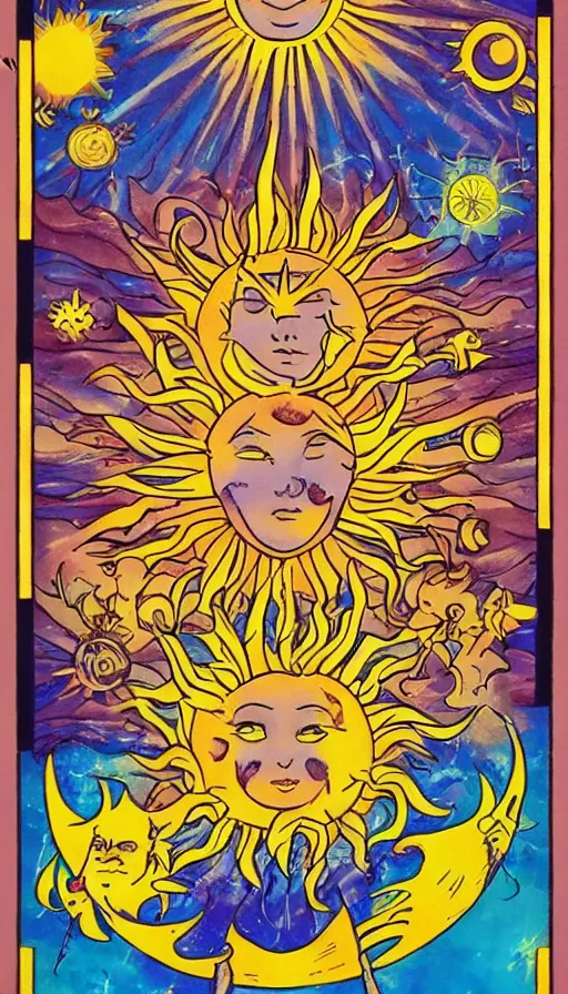 Prompt: the sun, art, anime, bright light, positive vibes based on the Tarot card The Sun
