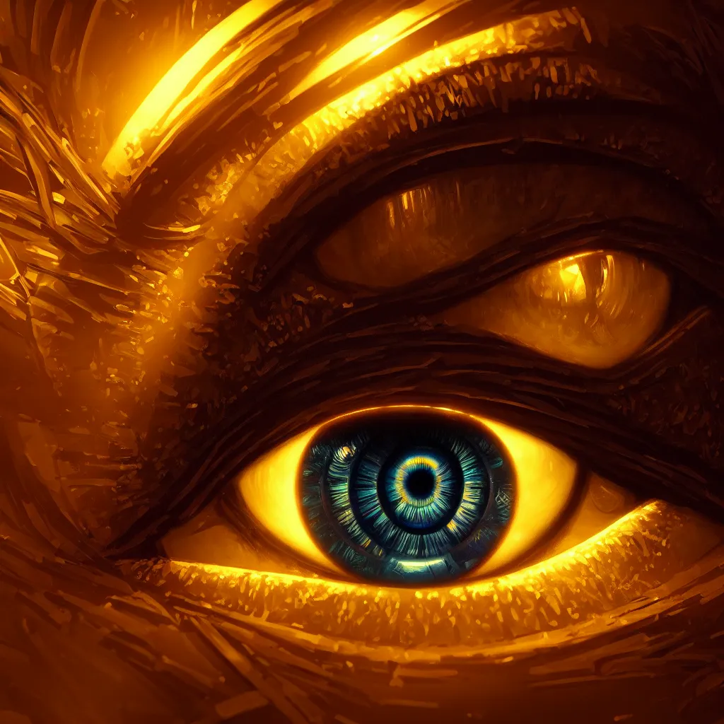 Prompt: Hypnotizing iris of a cybernetic human eye, ornate, dynamic lighting, golden ratio, higly detailed, concept art, sharp focus, 4k, symmetry, in the style of noah bradley,