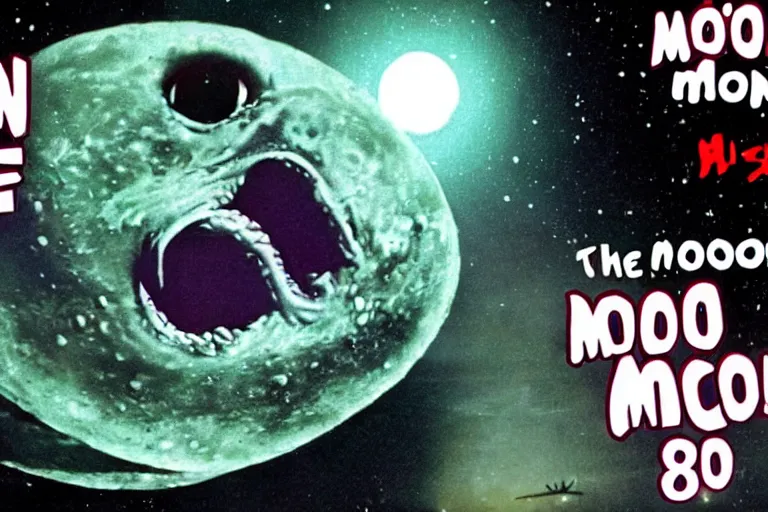 Prompt: the moon creature from a 9 0 s found footage