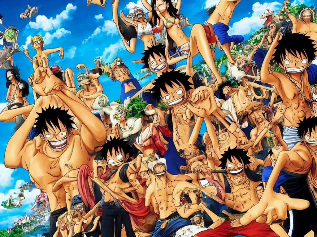 Image similar to a new movie poster,called one piece the last island and keanu reves as gold d roger