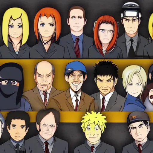 Prompt: the cast of the office as naruto characters, realistic, 4k,