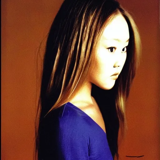 Image similar to portret of devon aoki by odilon redon