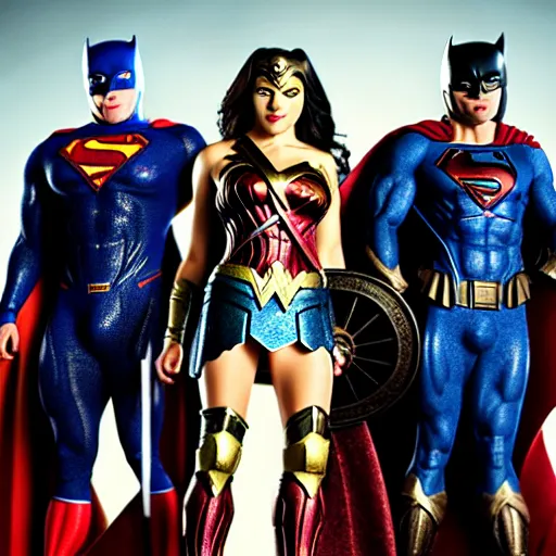 Image similar to gender swapped justice league, highly detailed, high quality, high resolution