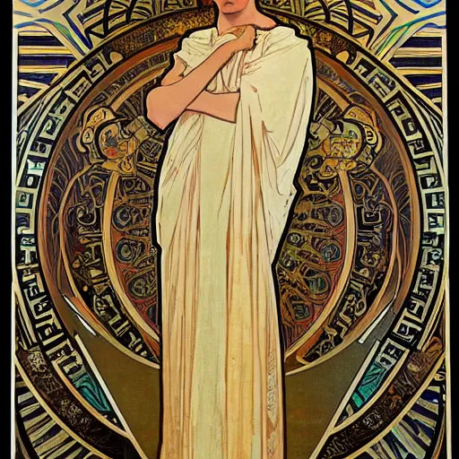 Prompt: an elegant white and gold acrylic painting of a roman emperor, by alphonse mucha