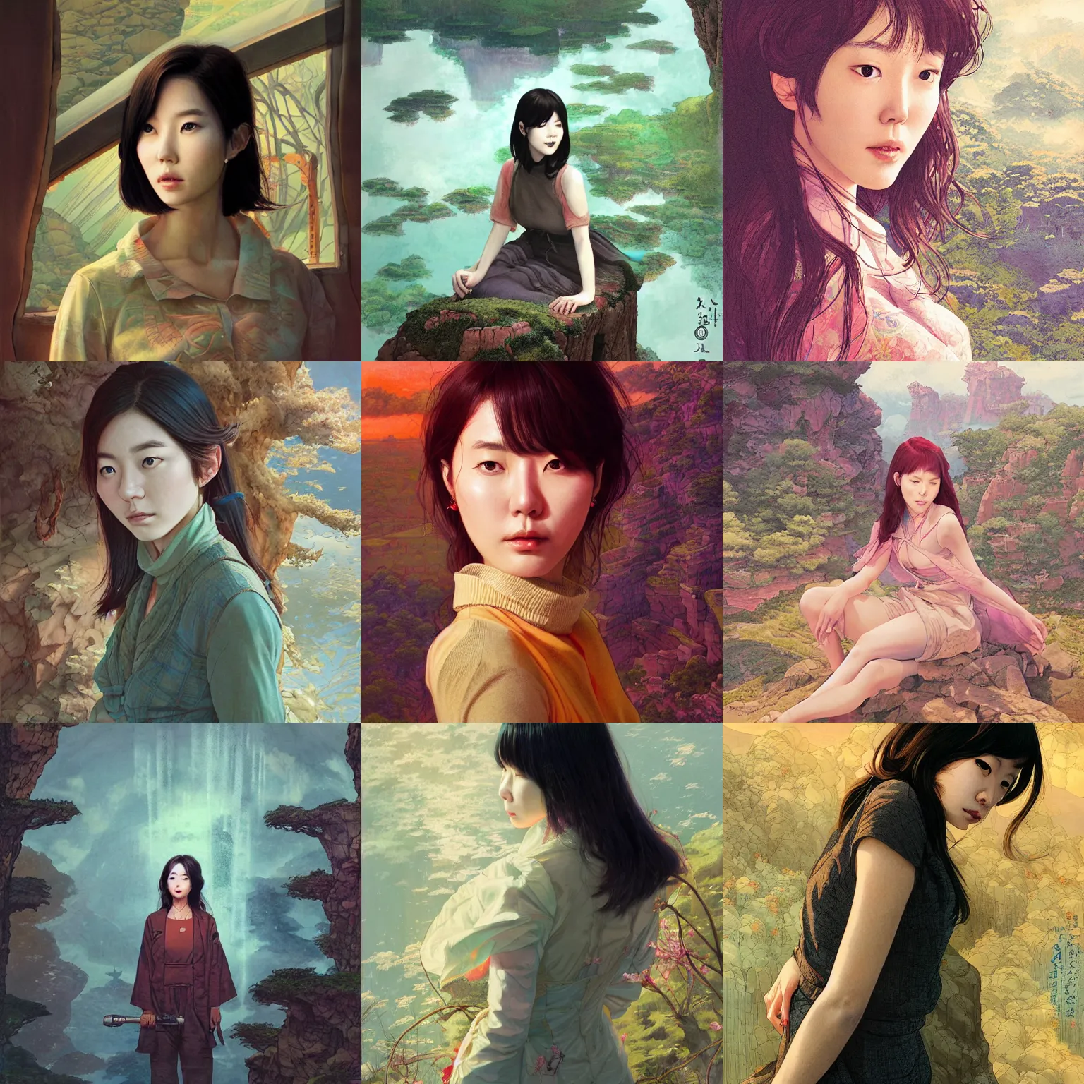 Prompt: studio portrait of lee jin - eun in a scenic environment by amano yoshitaka, marc simonetti, jean giraud, martine johanna, josan gonzalez